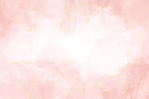 Vector abstract dusty blush liquid watercolor background with gold lines