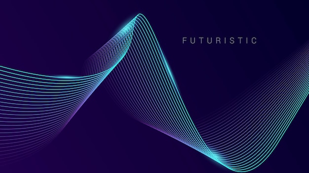abstract dynamic background with shining wavy lines gradient blue and purple future technology concept