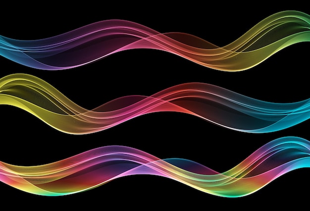 Vector abstract dynamic colorful smooth waves glow on black backgroundwaves set music vector elements technology concept