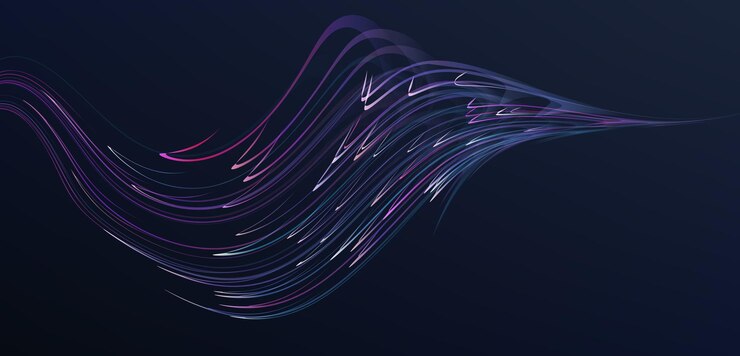 Vector abstract dynamic composition of bright lines forming shape futuristic graphic design