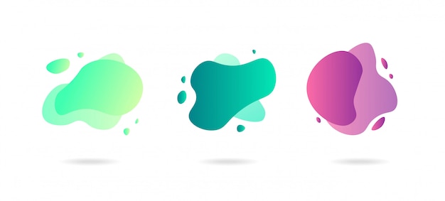 Abstract dynamic gradient graphic elements in modern style. Banners with flowing liquid shapes, amoeba forms.