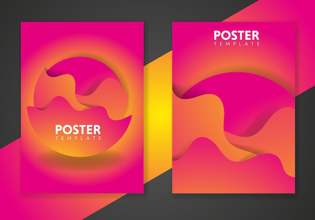 Abstract dynamic gradient graphic elements in modern style. Orange Posters with flowing liquid shape