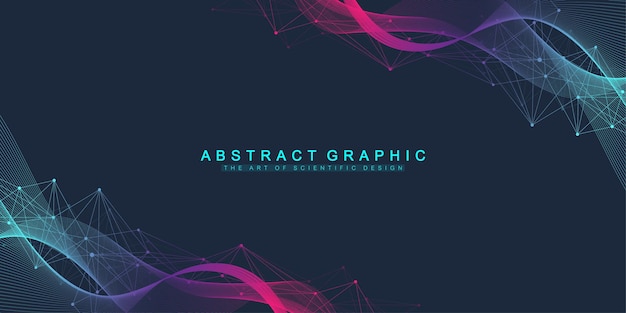 Abstract dynamic motion lines and dots background with colorful particles. Digital streaming background, wave flow. Plexus stream background. Big Data technology, vector illustration