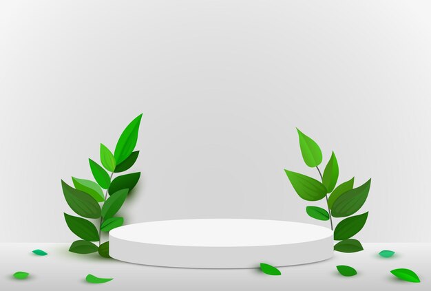 Vector abstract eco scene background cylinder podium with leaves product presentation mock up show natural