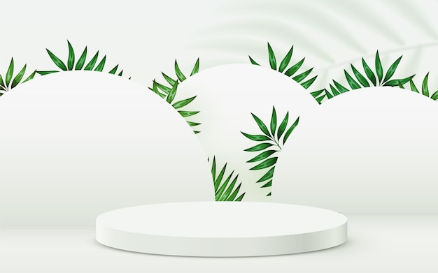 Abstract eco scene background cylinder podium with leaves on white background product presentation m...