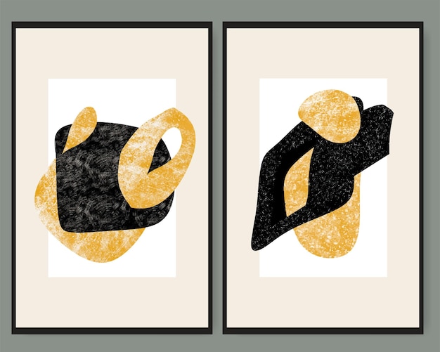 Vector abstract eigentijds zwart en goud handgepijnigd vormenkunstwerk. set van creatieve minimalistische kunst