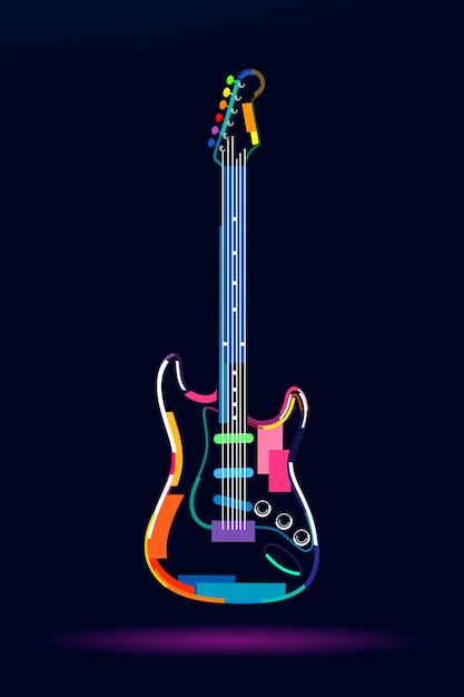 Vector abstract electric guitar from multicolored paints colored drawing vector illustration of paints