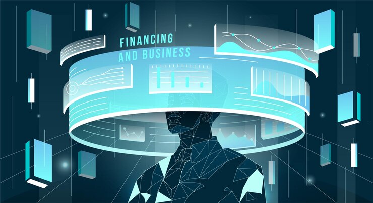 Vector abstract electronic businessman business and finance man with graphs and diagrams digital trading
