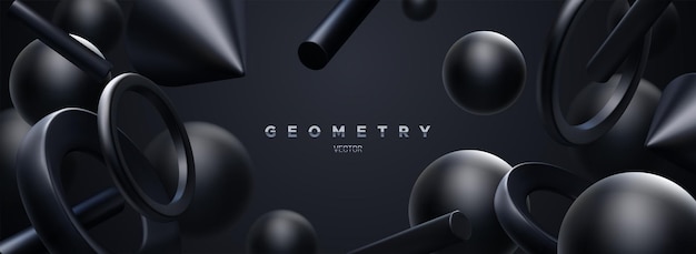 Vector abstract elegant 3d background with flowing black geometric shapes
