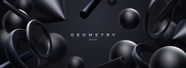 Abstract elegant 3d background with flowing black geometric shapes