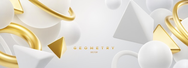 Abstract elegant background with flowingwhite and golden geometric shapes