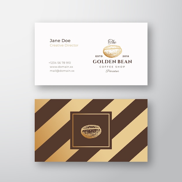 Vector abstract elegant  coffee logo and business card template. hand drawn golden coffee bean.