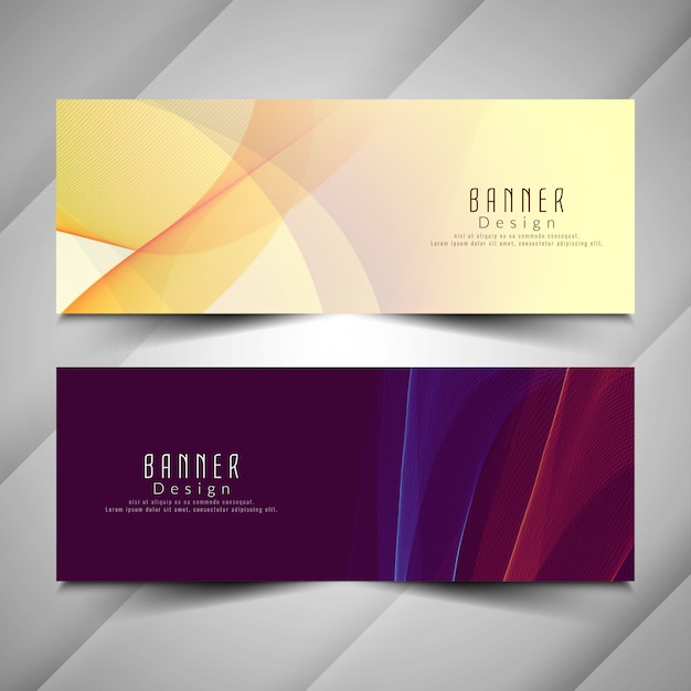 Abstract elegant colorful wavy banners set