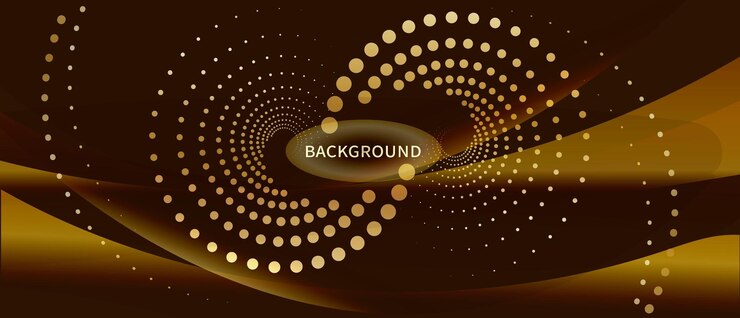 Vector abstract elegant dark background with golden waves spirals and dots