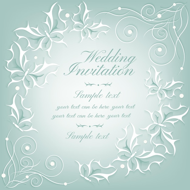 Abstract elegant invitation card. Greeting card with Victorian ornament and butterflies. Wedding, date, Valentine&amp;#39;s Day, party, birthday beautiful postcard and invitation, booklets. Template c