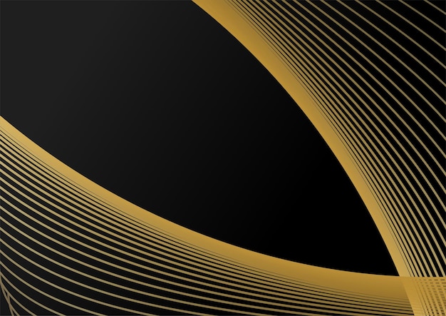 Vector abstract elegant template black and gold line overlapping dimension on dark background luxury style. abstract stripes golden lines on black background