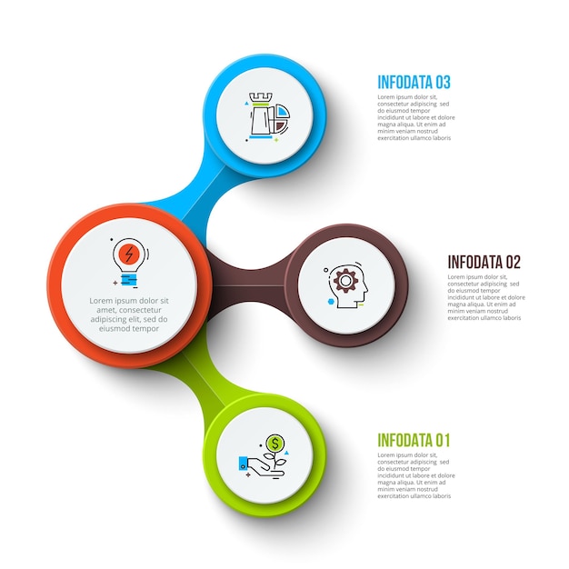 Elementi astratti di grafico, diagramma con 3 passaggi o opzioni. concept creativo per infografica.