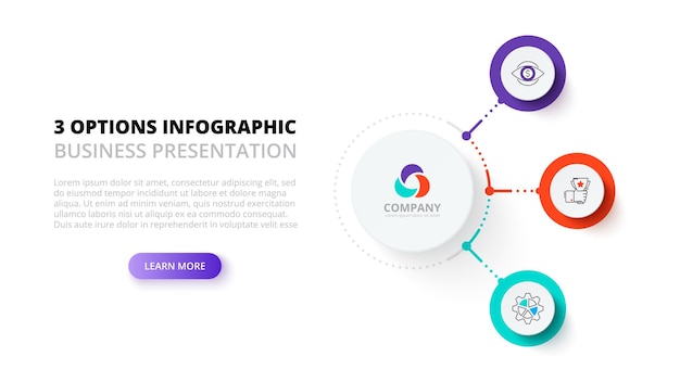 Abstract elements of graph diagram with 3 steps options parts or processes