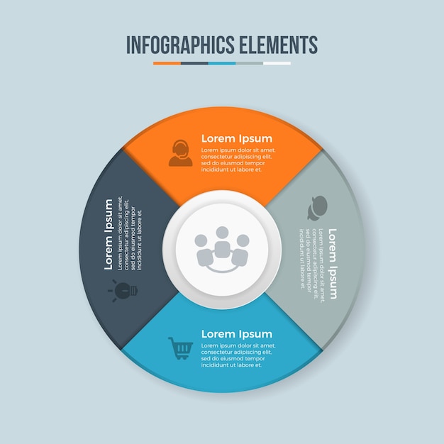 Abstract elements of graph, diagram with steps, options, parts or processes