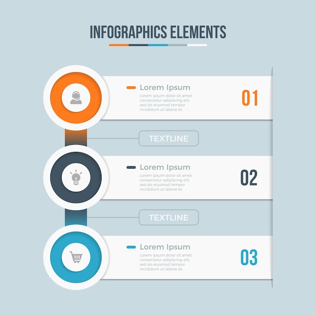 Abstract elements of graph, diagram with steps, options, parts or processes