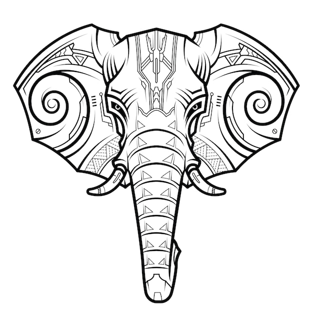 テクノ描画スタイルで抽象的な象の頭。