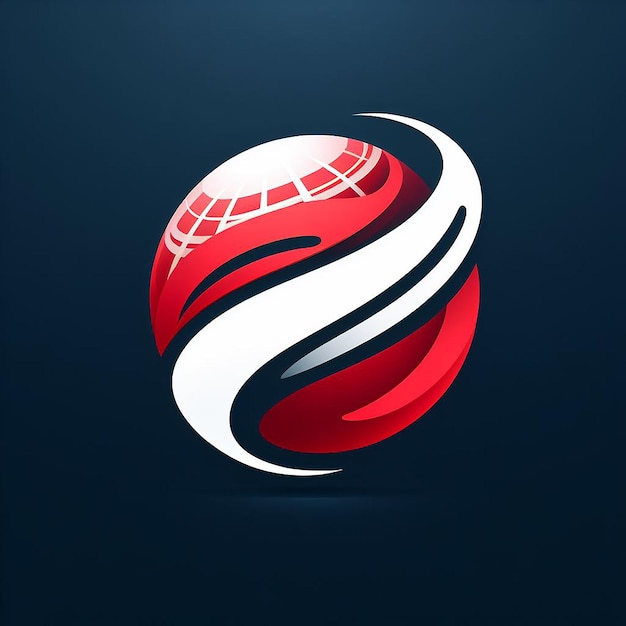 Abstract emblem featuring a red sphere and a dynamic swooshlike curve in white suggesting motion