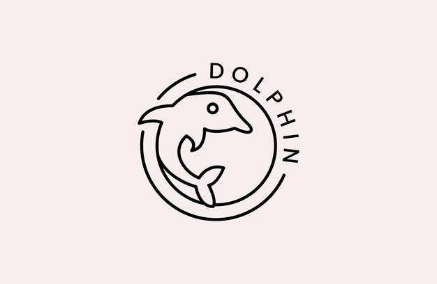 abstract emblem of jumping dolphin and sea wave line art icon template .