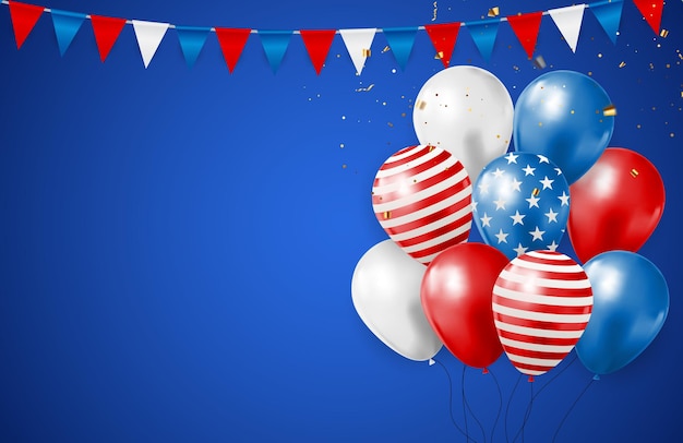 Vector abstract empty usa holiday party background with balloons in colour of american flag