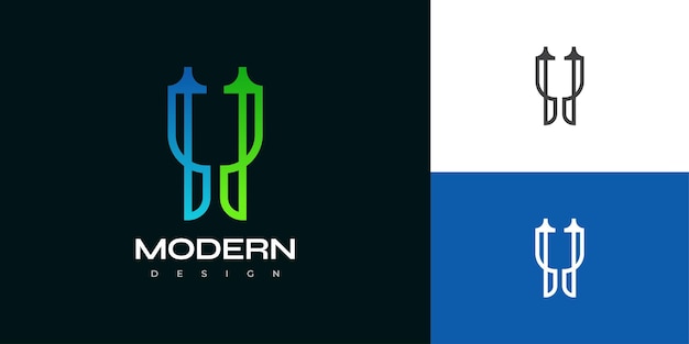 Abstract en modern Letter U-logo-ontwerp in blauw en groen verloop voor bedrijfs- en technologie-logo