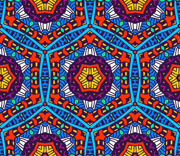 抽象的な民族のciolorfulシームレスパターンモザイクタイル張りの背景