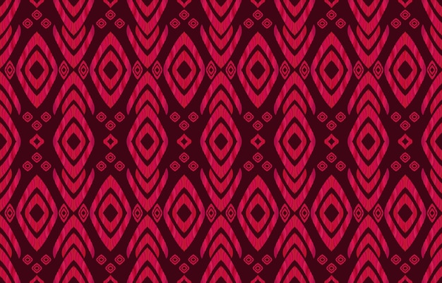 Абстрактный геометрический бесшовный рисунок этнического иката. Ацтекская родная красная ткань на черном фоне.