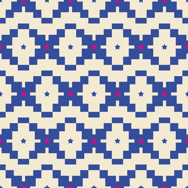 Abstract ethnic ikat style pixel geometric seamless pattern stars squares trendy fashion colors