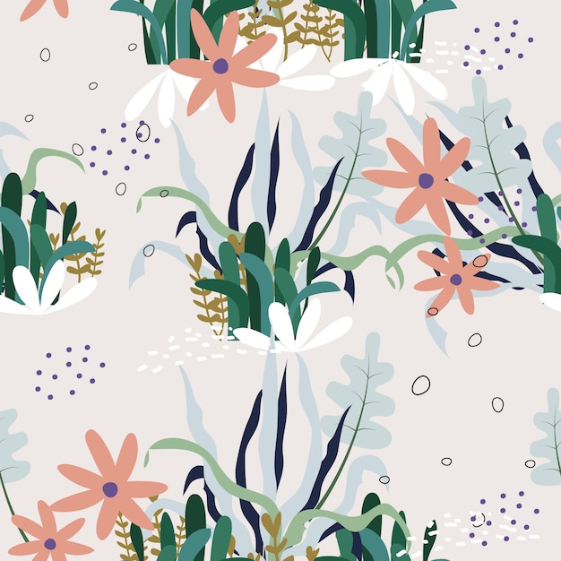 Abstract exotic floral seamless surface pattern background