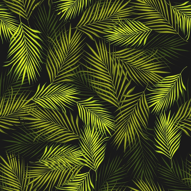 Abstract exotisch plant naadloos patroon op zwarte achtergrond.
