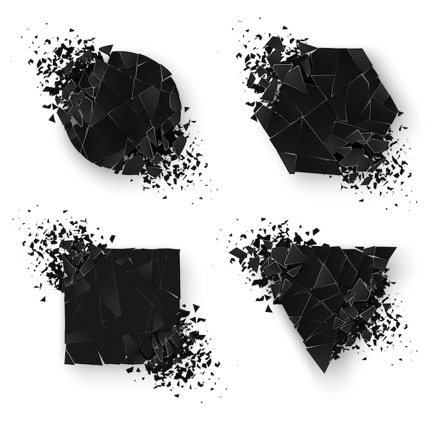 Абстрактный взрыв геометрических фигур. веб-баннеры установлены. геометрия наклейка с пространством для текста. иллюстрация на белом фоне