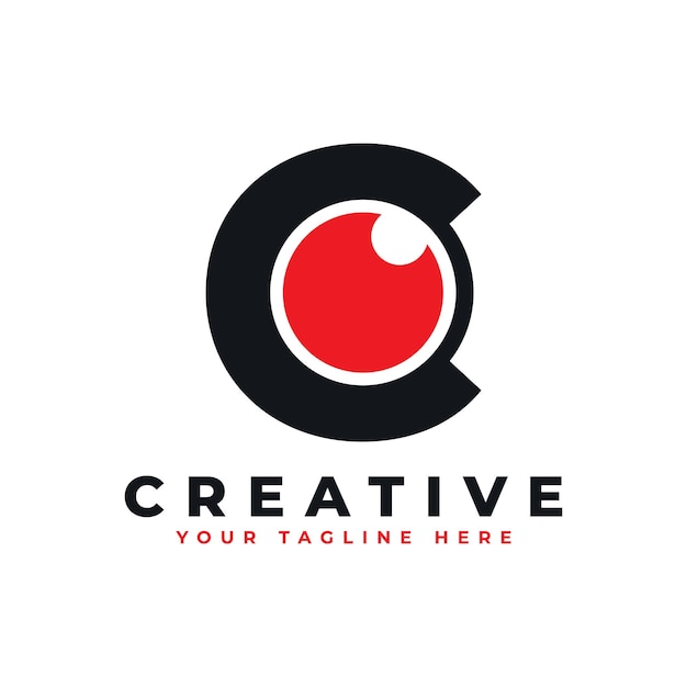 Abstract Eye Logo Letter C with Red Eyeball inside  for Business and Technology Logos