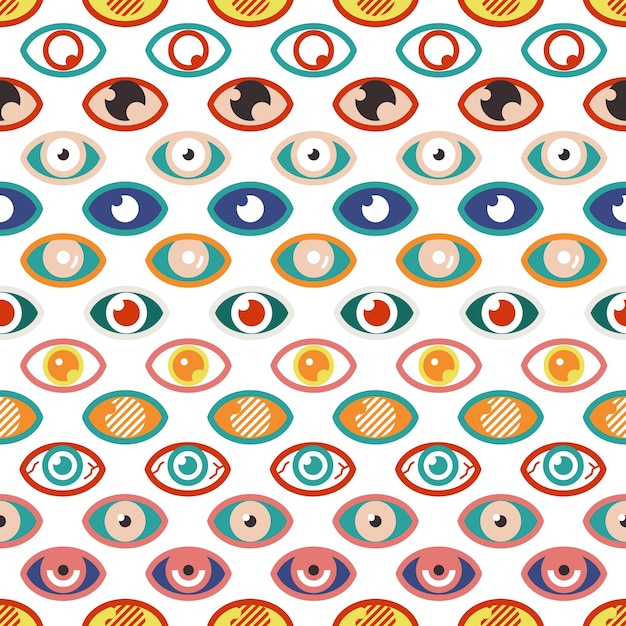 Abstract eye pattern Color eyes occult geometric seamless texture Contemporary bright vision print medical ophthalmology vector background