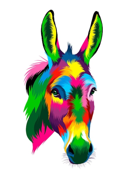 Abstract ezel hoofdportret van veelkleurige verven gekleurde tekening vectorillustratie