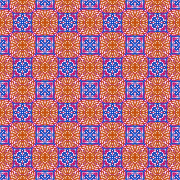 Astratto tessuto etnico blu viola ornage fiore colore sfondo modello senza soluzione di continuità illustrazione arte