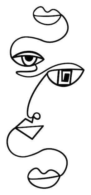 Abstract face line drawing Abstract one line face Abstract lips, abstract eyes drawing