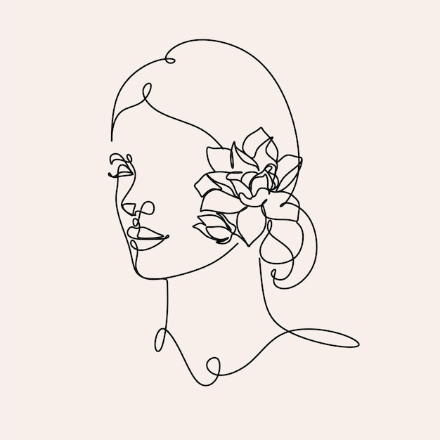 Абстрактное лицо с цветами с помощью рисунка одной линией Портретный минималистичный стиль Ботанический принт Природный символ косметики Современное искусство непрерывной линии Модный принт Печать на холсте