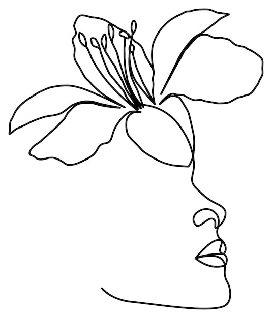 Abstract face with lily flower line drawing