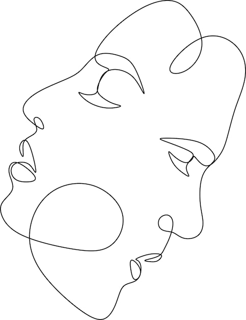 Abstract faces line vector illustration Minimalistic art male and female Black and white