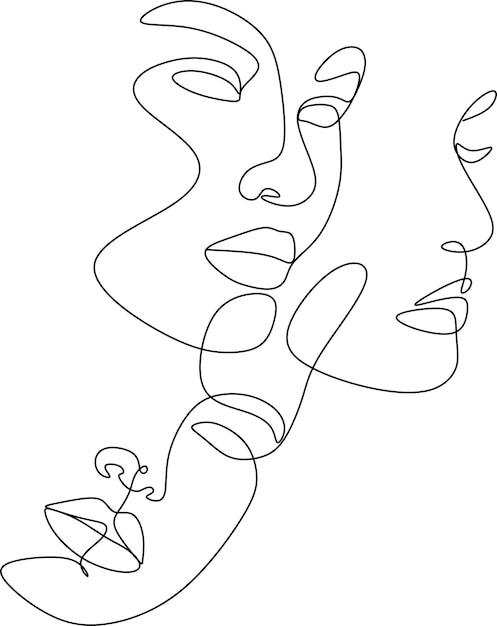 Абстрактные лица линии векторные иллюстрации Минималистическое искусство мужчины и женщины Черное и белое