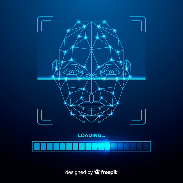 Abstract facial recognition blue background