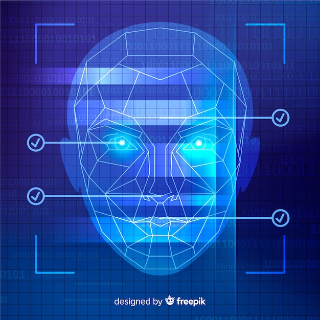 Abstract facial recognition blue background