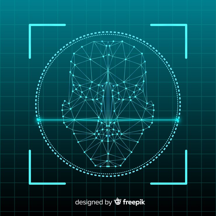 Vector abstract facial recognition system concept