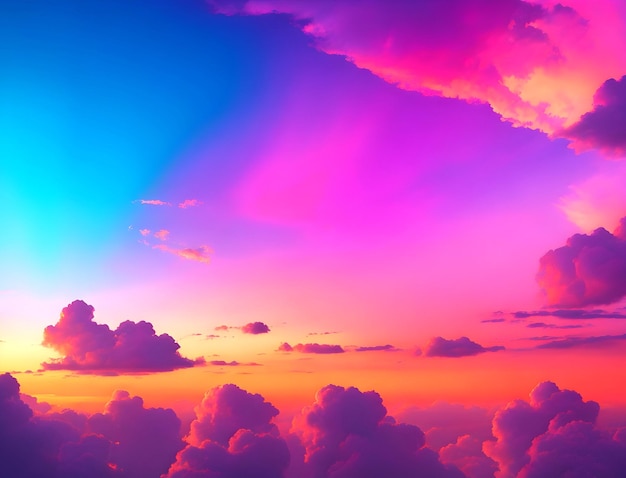 ベクトル ネオン雲とカラフルな空の抽象的なファンタジー背景