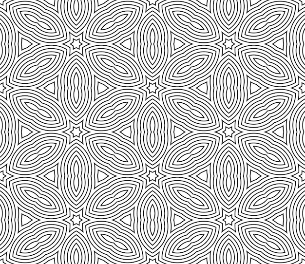 抽象的なファンタジー ストライプの細い線はラウンドの幾何学的なシームレス パターンです。クリエイティブモザイク、タイル