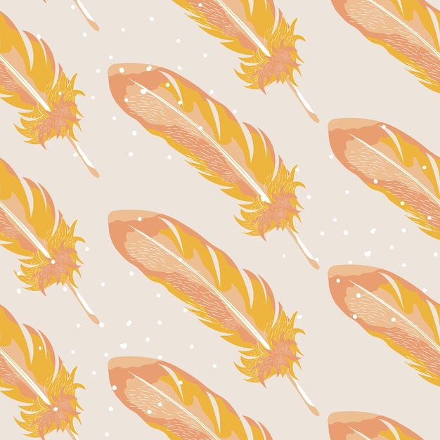 Abstract feather seamless pattern on pastel background Cartoon tile for fabric design Bird feather